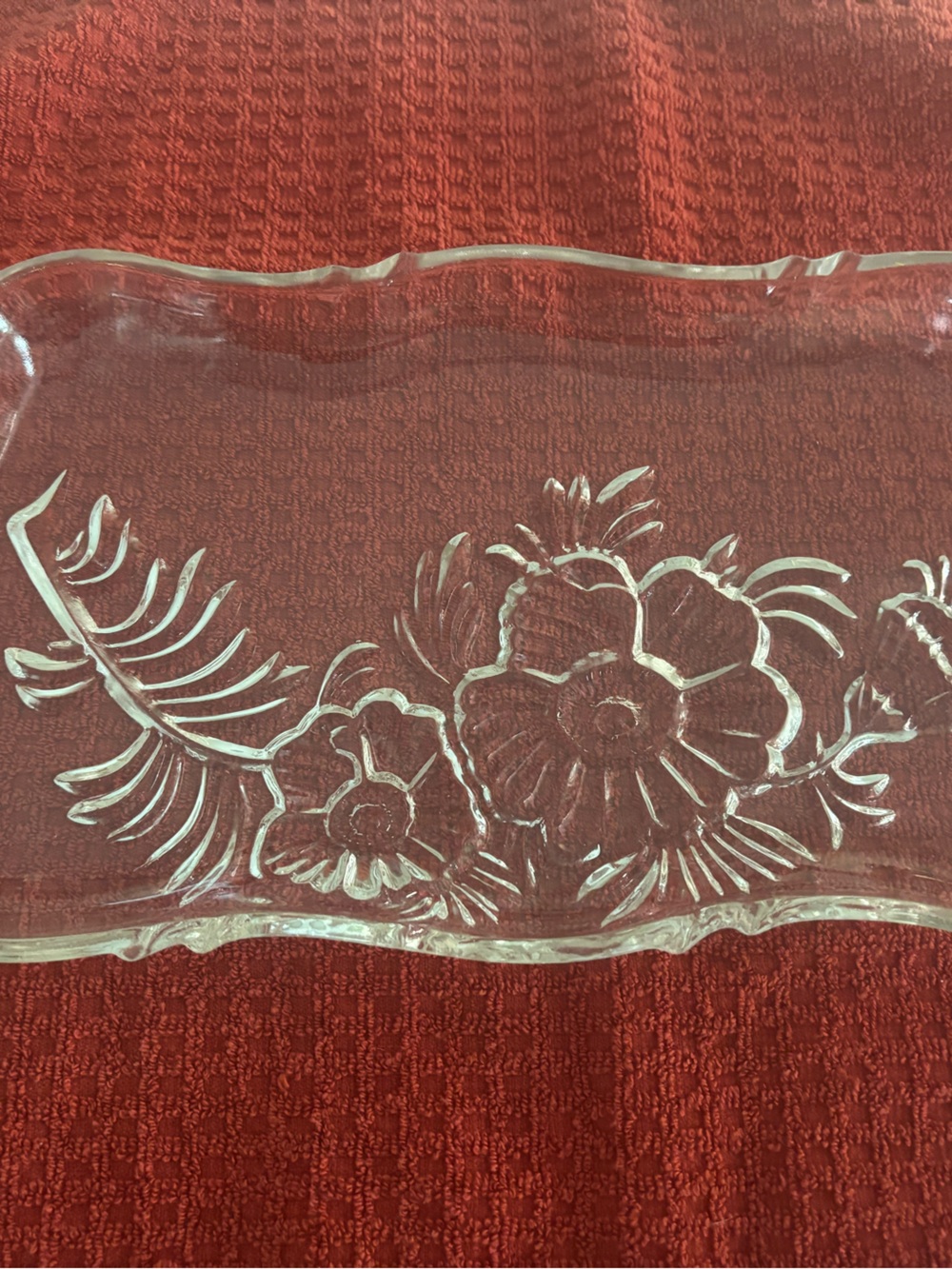 Glass Floral Serving Tray in Clear - Unbranded